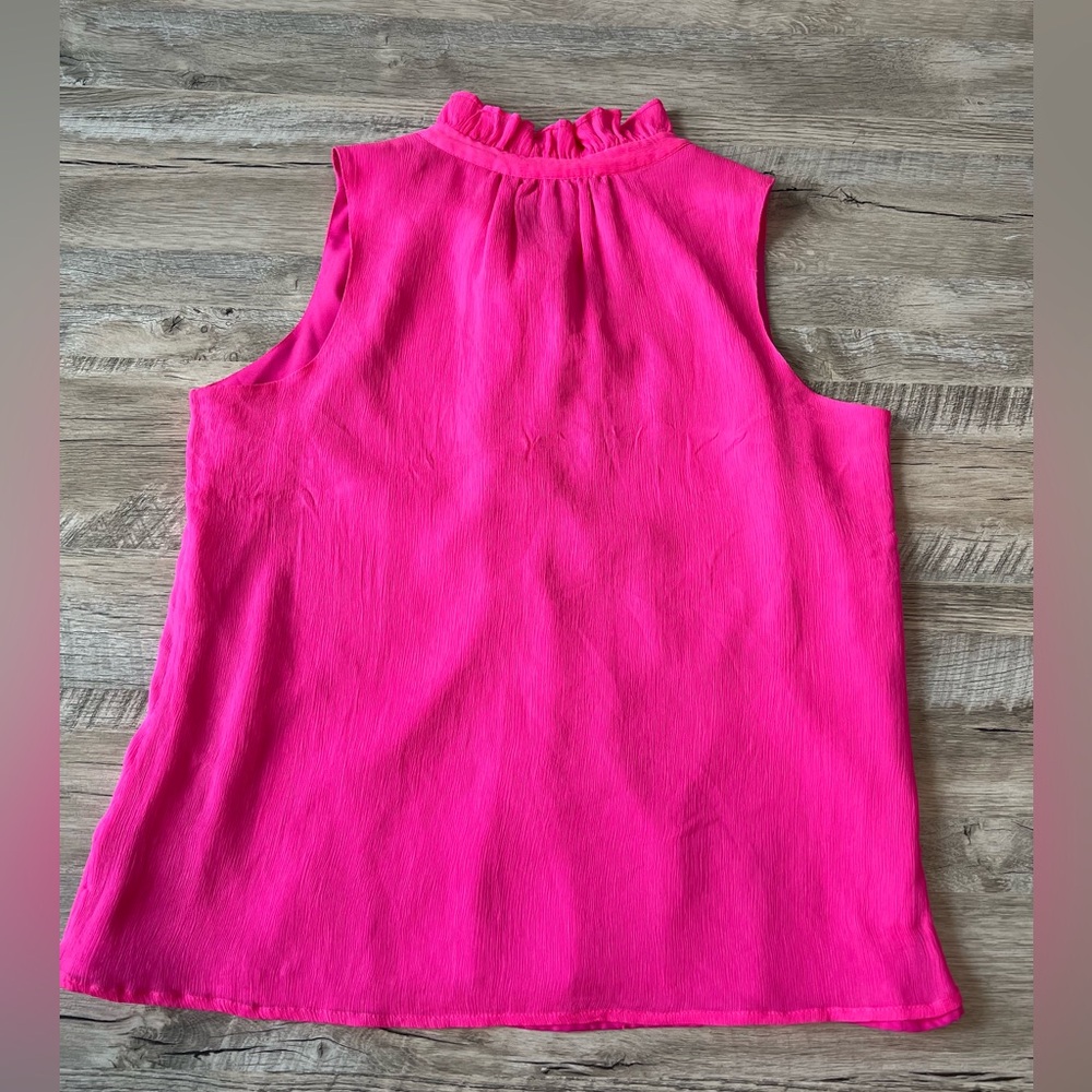 J.Crew Hot Pink Silk Crepe Ruffle Neck Size 10 Blouse - Picture 5 of 5